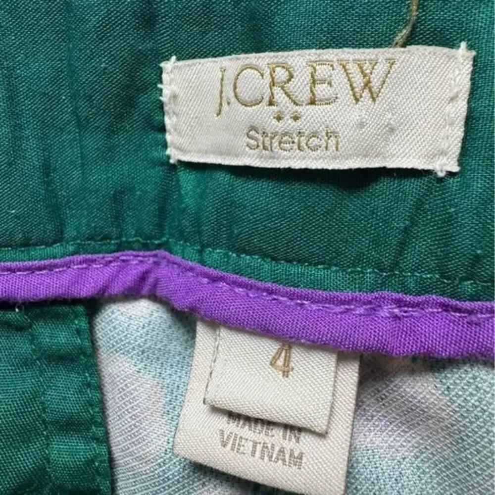 J.Crew Stretch Green Purple Medallion Print Pants Size 4 Cotton Ankle